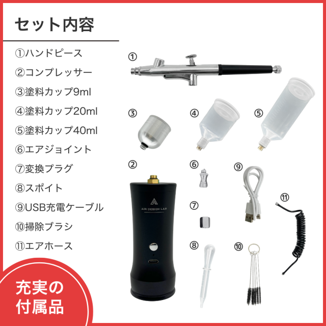 クラフトマスター エアブラシ 充電式 28PSI コンプレッサー